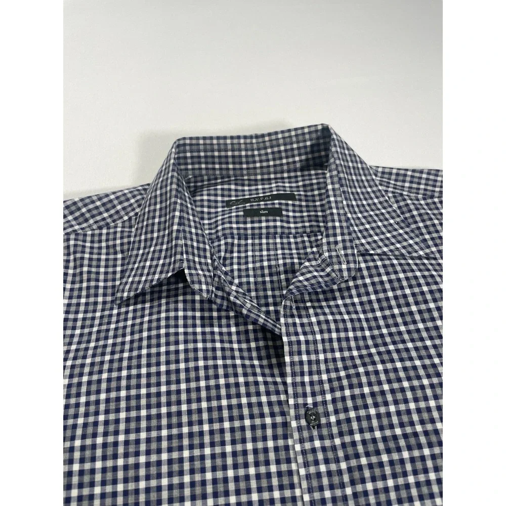 Gucci Men's Black White Plaid Button Down Shirt Slim Cotton Size 42 / 16.5 Large